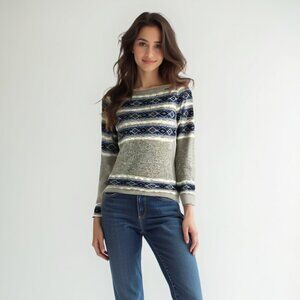 NWT Joe Fresh Gray and Blue Crew Neck Sweater XS